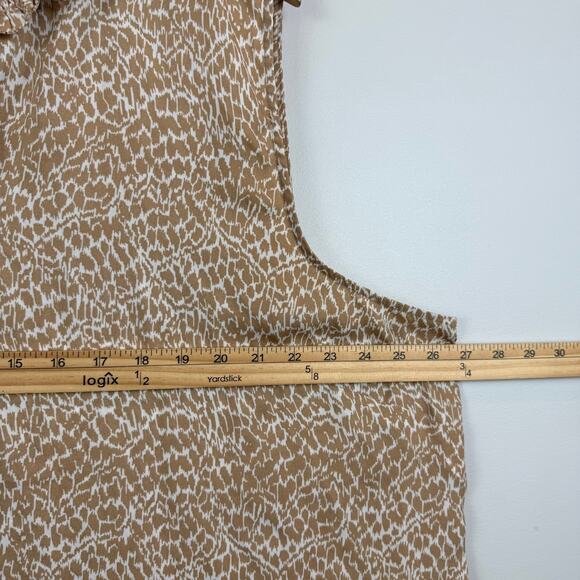 Talbots Top Women's 3X Brown Animal Print Ruffle Trim Sleeveless Tie-Neck Blouse - Picture 7 of 8